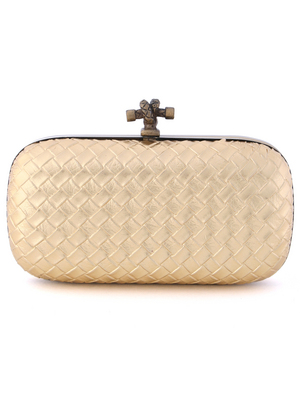 ICP1532 Gold Leather Weave Clutch, Gold