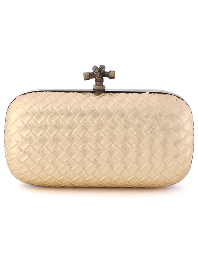 ICP1532 Gold Leather Weave Clutch - Gold, Front View Medium