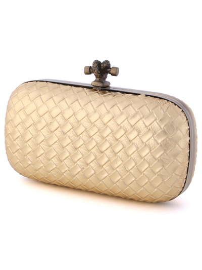 ICP1532 Gold Leather Weave Clutch - Gold, Alt View Medium