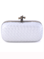 ICP1532 Silver Leather Weave Clutch - Silver, Front View Thumbnail