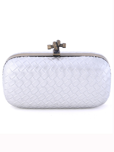 ICP1532 Silver Leather Weave Clutch - Silver, Front View Medium