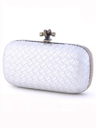 ICP1532 Silver Leather Weave Clutch - Silver, Alt View Medium