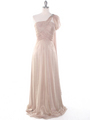 J1330S One Shoulder Jeweled Evening Dress - Beige, Front View Thumbnail