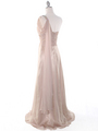 J1330S One Shoulder Jeweled Evening Dress - Beige, Back View Thumbnail