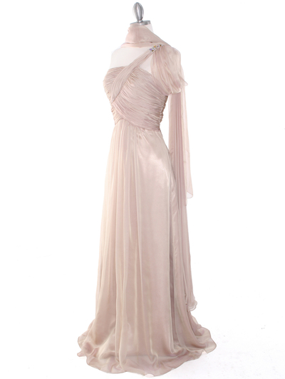 J1330S One Shoulder Jeweled Evening Dress - Beige, Alt View Medium