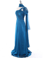 J1330S One Shoulder Jeweled Evening Dress - Teal Blue, Alt View Thumbnail