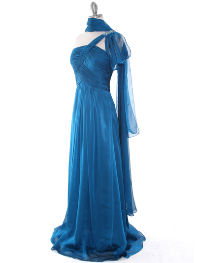 J1330S One Shoulder Jeweled Evening Dress - Teal Blue, Alt View Medium