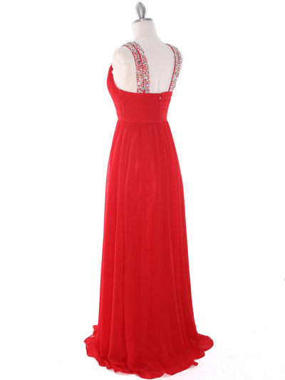 J1332S Jeweled Evening Dress - Red, Back View Medium