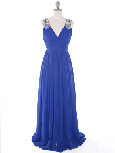 J1332S Jeweled Evening Dress - Royal Blue, Front View Medium