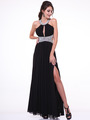 J714 Halter Neck Side Cutout Evening Dress - Black, Front View Thumbnail