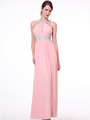 J714 Halter Neck Side Cutout Evening Dress - Blush, Front View Thumbnail
