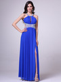J714 Halter Neck Side Cutout Evening Dress - Royal Blue, Front View Thumbnail