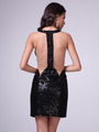 J717 Jeweled Neck Sequin Cocktail Dress    - Black, Back View Thumbnail