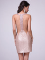 J717 Jeweled Neck Sequin Cocktail Dress    - Champagne, Back View Thumbnail