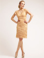 J8002 Lace and Elegant Layer Cocktail Dress - Gold, Front View Thumbnail