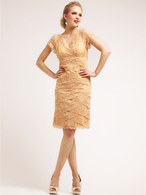 J8002 Lace and Elegant Layer Cocktail Dress, Gold