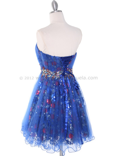 JC004 Strapless Net Overlay Sequin Homecoming Dress - Royal Blue, Back View Medium