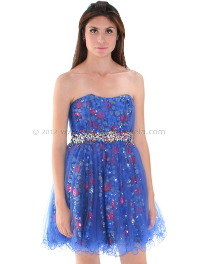 JC004 Strapless Net Overlay Sequin Homecoming Dress - Royal Blue, Front View Medium