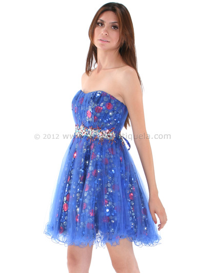 JC004 Strapless Net Overlay Sequin Homecoming Dress - Royal Blue, Alt View Medium