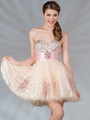 JC022 Dual Color Short Prom Dress - Nude Pink, Front View Thumbnail