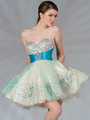 JC022 Dual Color Short Prom Dress - Nude Turquoise, Front View Thumbnail