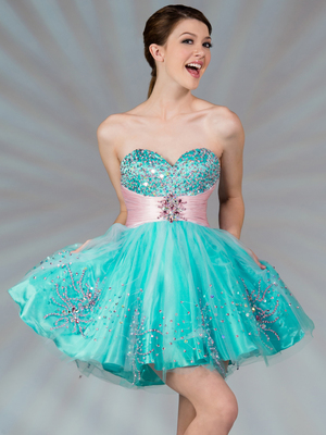 JC022 Dual Color Short Prom Dress, Turquoise Pink