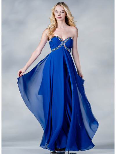 JC050 Strapless Beaded Prom Dress - Royal Blue, Front View Medium
