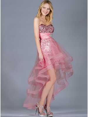 JC060 Watermelon Sequin and Mesh High Low Prom Dress, Watermelon