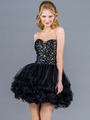 JC061 Black Jeweled Corset Short Prom Dress - Black, Front View Thumbnail