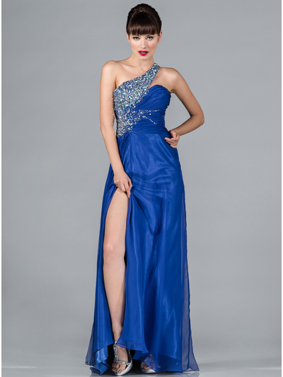 JC142 Jeweled and Pleated Prom Dress - Royal Blue, Front View Medium
