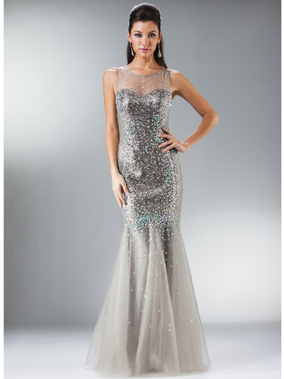 JC1834 Silver Sweetheart Illusion Neckline Mermaid Evening Gown - Silver, Front View Medium