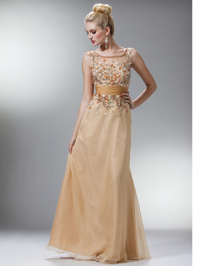 JC2075 Grace Kelly Glamour Evening Dress - Champagne, Front View Medium