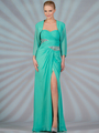 JC2369 Ruched Jeweled Chiffon Evening Dress with Bolero - Mint, Front View Thumbnail
