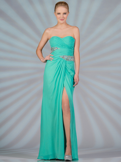 JC2369 Ruched Jeweled Chiffon Evening Dress with Bolero - Mint, Alt View Medium