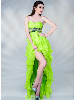 JC2397 Neon Empire Waist High Low Prom Dress, Green