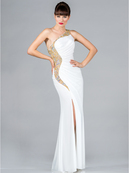 Ivory and Gold One Shoulder Prom Dress