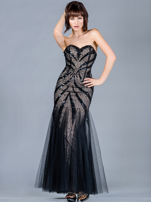 JC2452 Sequin Decor Prom Dress, Black