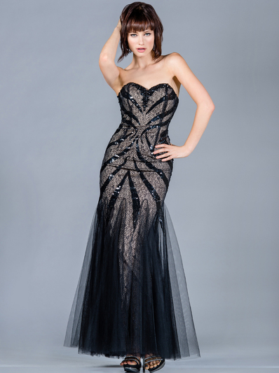 JC2452 Sequin Decor Prom Dress - Black, Front View Medium