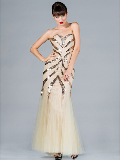 JC2452 Sequin Decor Prom Dress - Champagne, Front View Medium