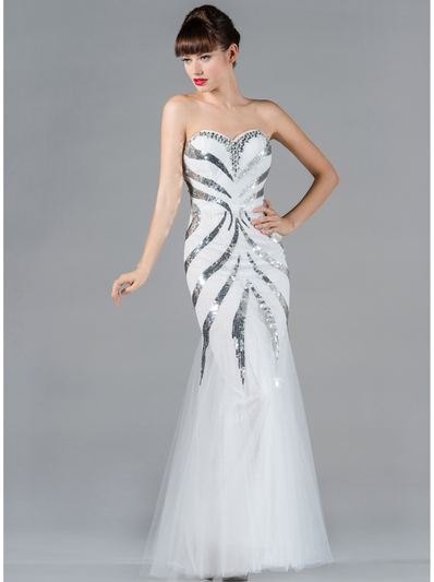 JC2452 Sequin Decor Prom Dress - White, Front View Medium