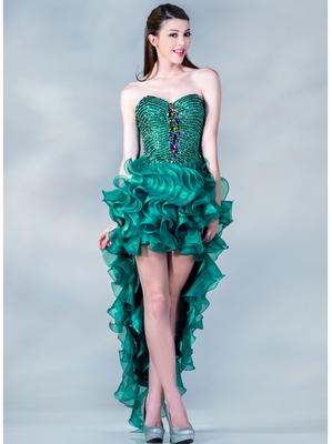 JC2462 Teal High Low Prom Dress, Teal
