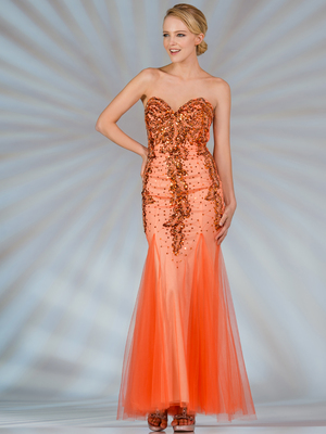 JC2509 Orange Strapless Mermaid Prom Dress, Orange