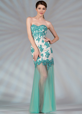 JC2554 Vintage Floral Embroidery Prom Dress, Nude Jade