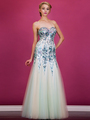 JC2555 Sequined Overlay Trumpet Prom Gown - Nude Mint, Front View Thumbnail