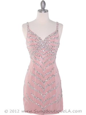 JC311 Dusty Rose Beads and Sequin Embroidery Cocktail Dress, Dusty Rose