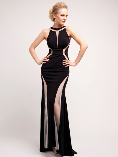 JC3227 Sheer Special Occasion Evening Dress - Black, Front View Medium