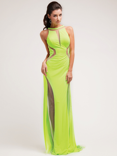 JC3227 Sheer Special Occasion Evening Dress - Neon Green, Front View Medium