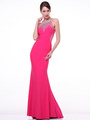 JC4179 Encrusted Halter Neck Formal Dress with Back Panel - Fuchsia, Front View Thumbnail