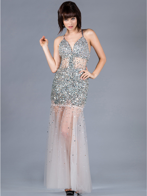JC4387 Dazzling Silver Special Occasion Long Dress, Silver