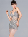 JC4388 Dazzling Silver Special Occasion Mini Dress - Silver, Front View Thumbnail